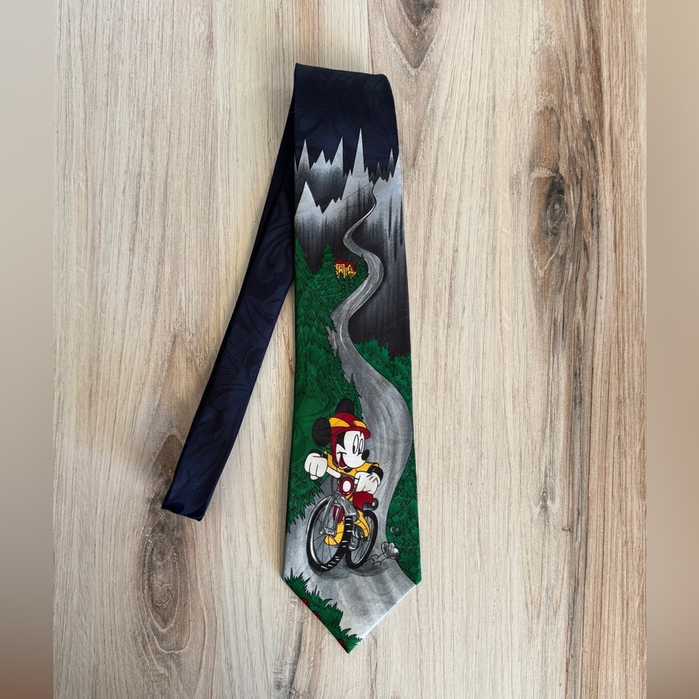 Vintage Disney Mickey & Co. Balancine Necktie Tie Mickey Mouse Bicycle